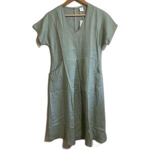 Lintico green linen dress XS S easy summer coastal lagenlook